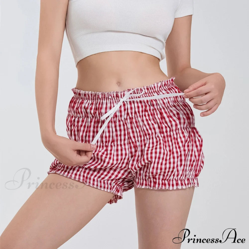 Checkered Frilled Sleepwear Bloomer Short short-250223