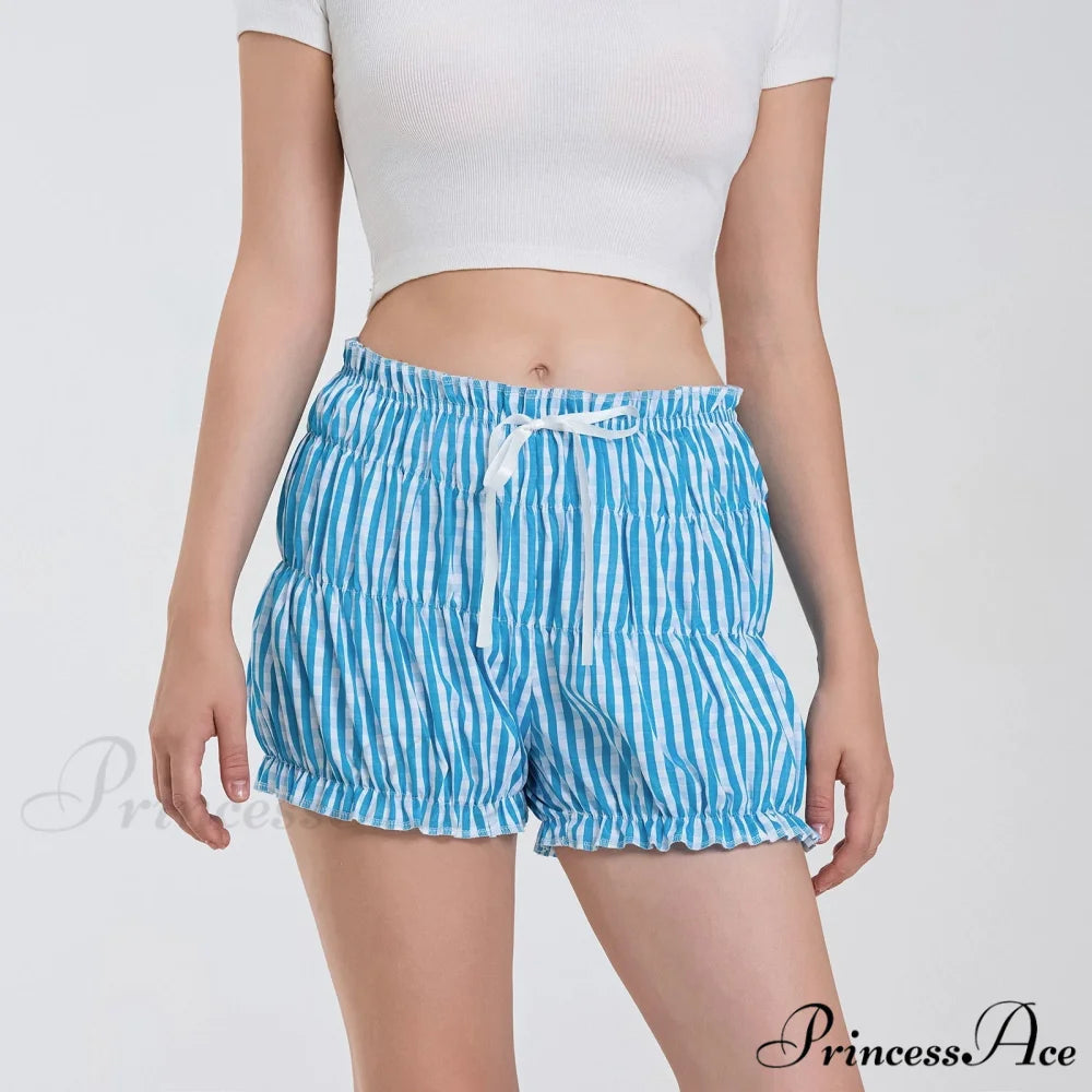 Checkered Frilled Sleepwear Bloomer Short Blue / S short-250223