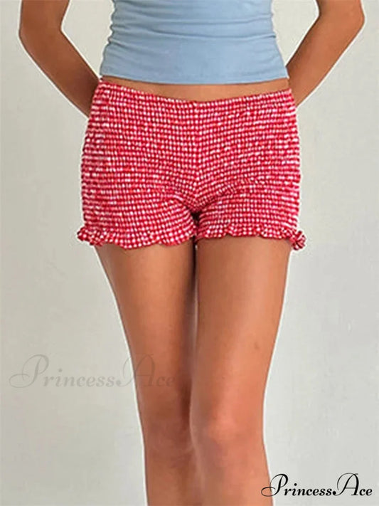 Checkered Frilled Sleepwear Lounge Short short-250223