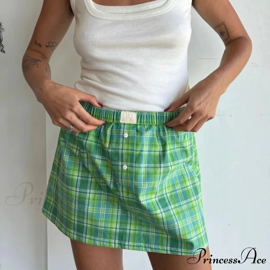 Checkered Gingham Short Skirt skirts-250223