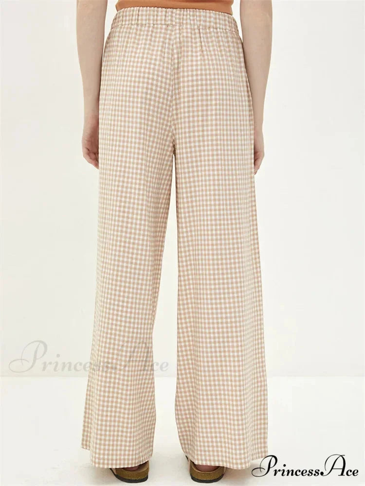 Checkered High-Rise Cinched Wide Leg Urban Pant pant-250223