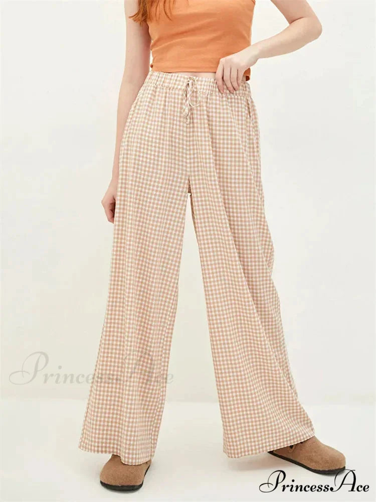 Checkered High-Rise Cinched Wide Leg Urban Pant pant-250223