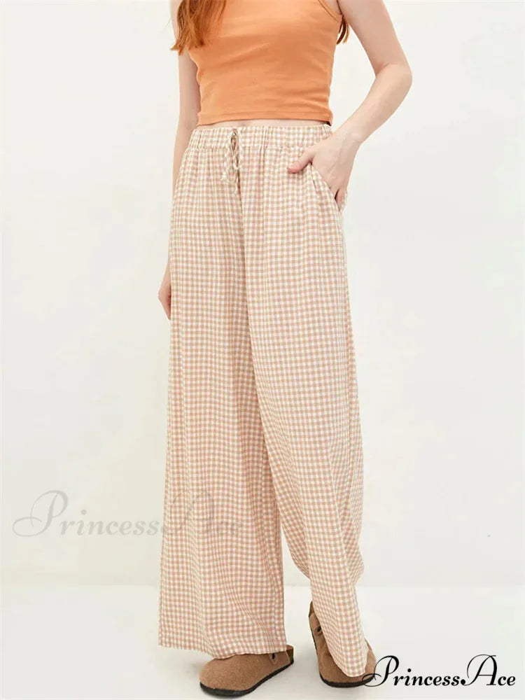 Checkered High-Rise Cinched Wide Leg Urban Pant pant-250223