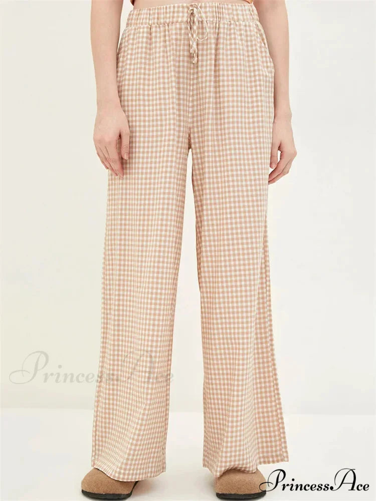 Checkered High-Rise Cinched Wide Leg Urban Pant CREAMYELLOW / S pant-250223