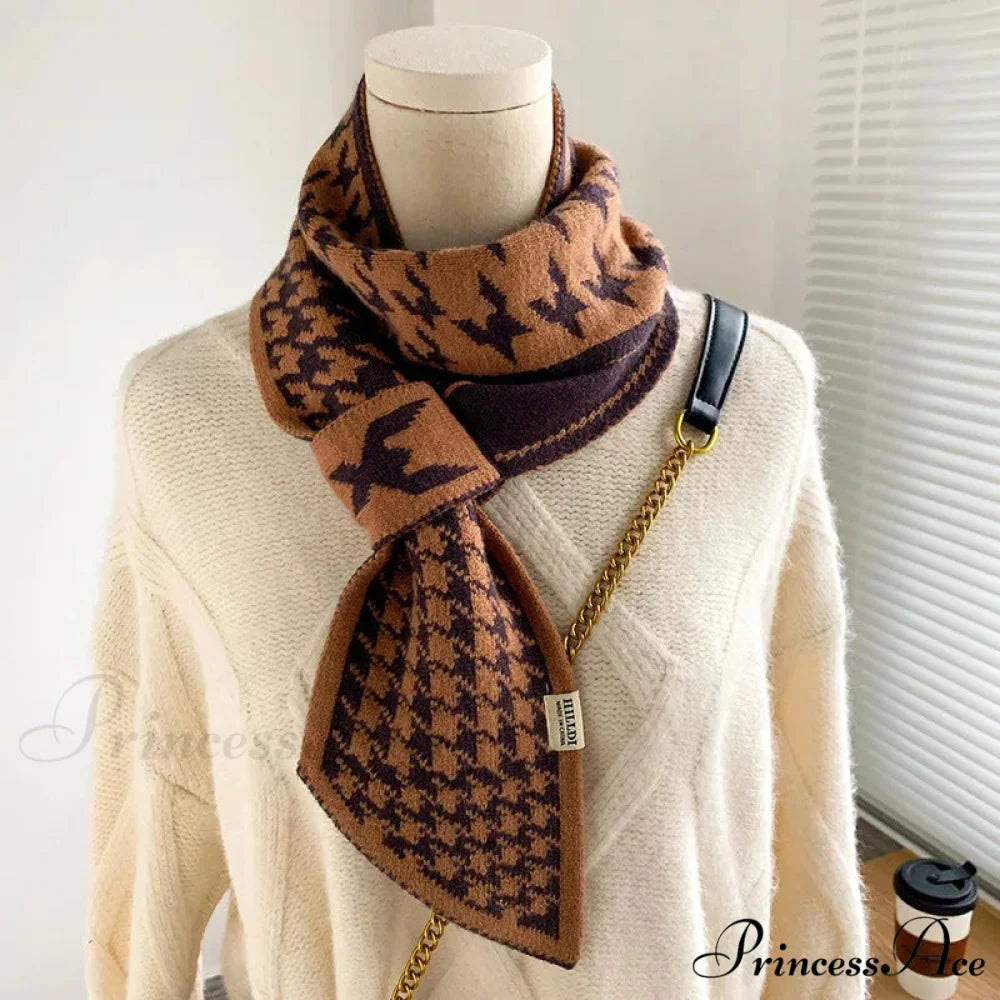 Checkered Knit Winter Scarf coffee scarf-241228