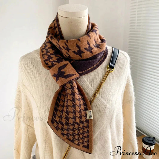 Checkered Knit Winter Scarf coffee scarf-241228