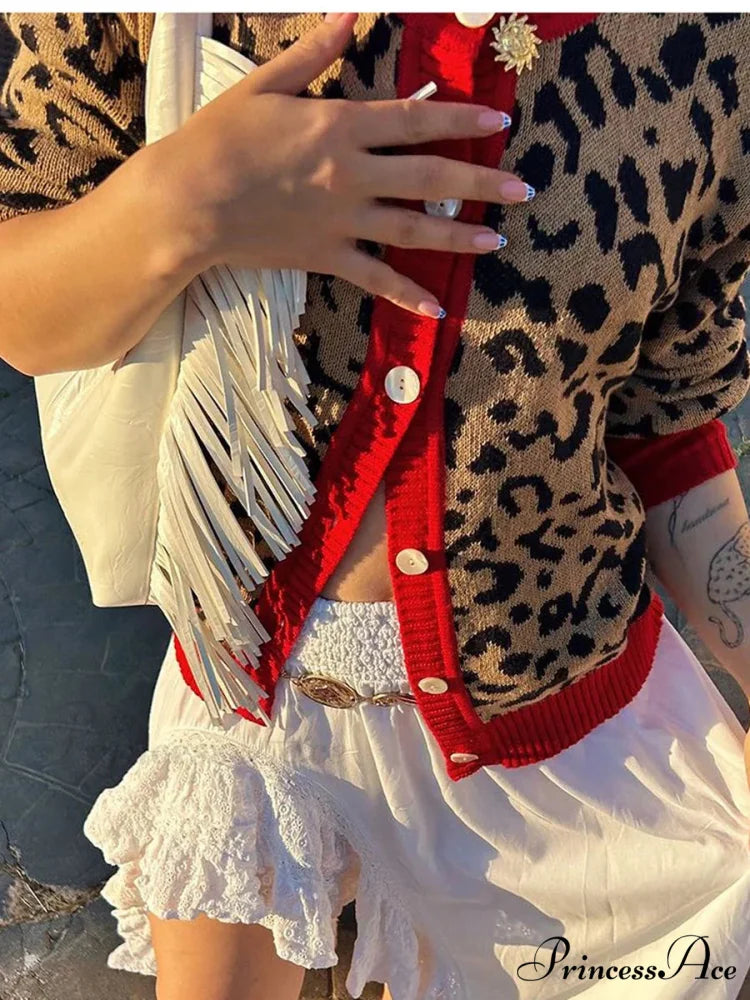 Checkered Lantern Sleeve Knit Cardigan cardigans-241228