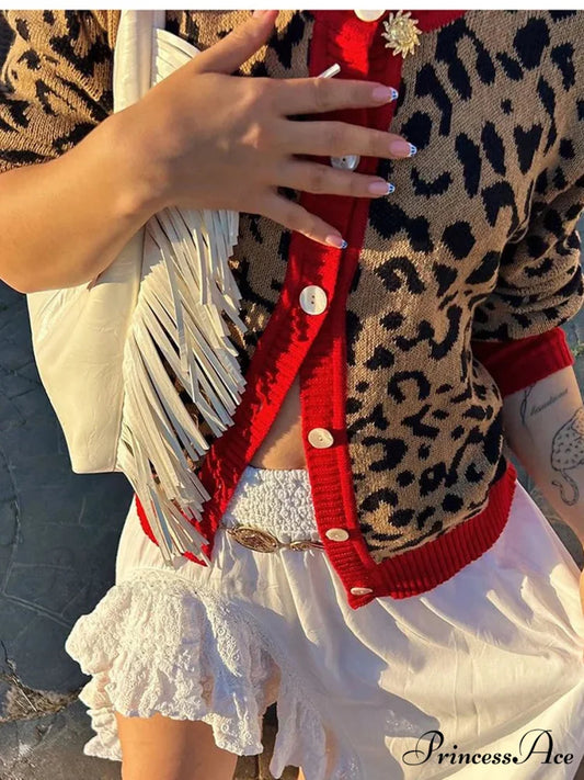 Checkered Lantern Sleeve Knit Cardigan cardigans-241228