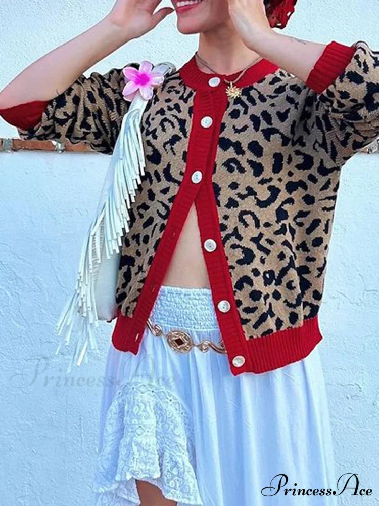 Checkered Lantern Sleeve Knit Cardigan cardigans-241228