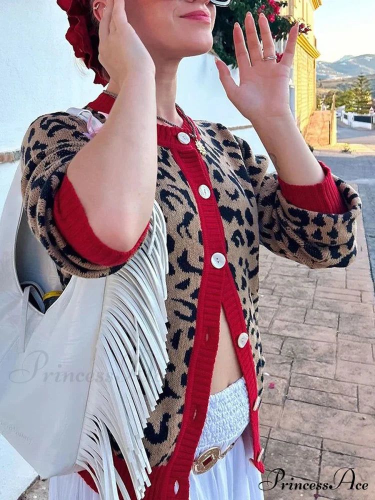 Checkered Lantern Sleeve Knit Cardigan cardigans-241228