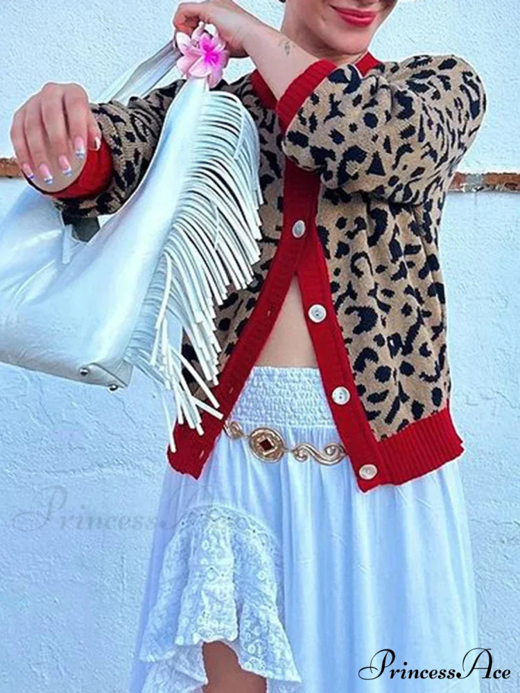 Checkered Lantern Sleeve Knit Cardigan cardigans-241228