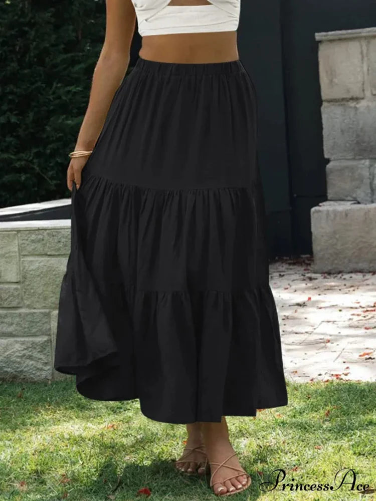 Checkered Layered Patchwork Skirt Black / S skirts-250223