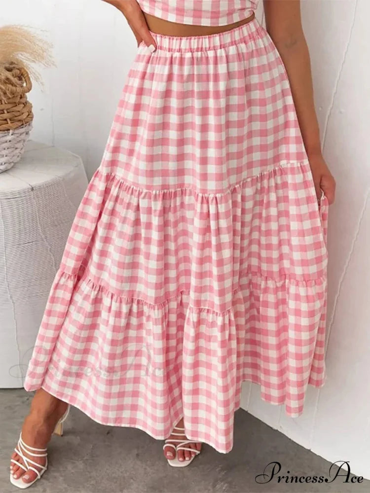 Checkered Layered Patchwork Skirt skirts-250223