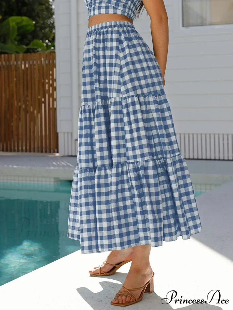Checkered Layered Patchwork Skirt skirts-250223