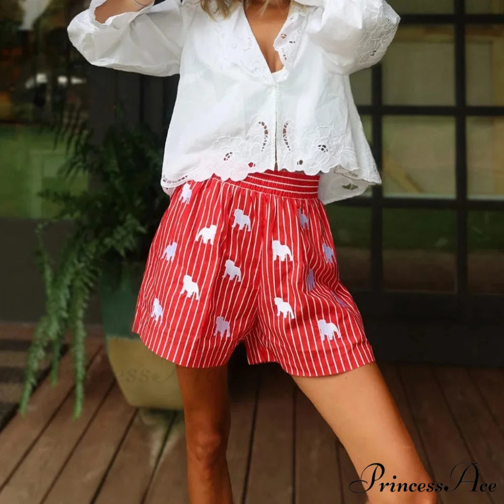 Checkered Line High-Waist Short Red / S short-250223