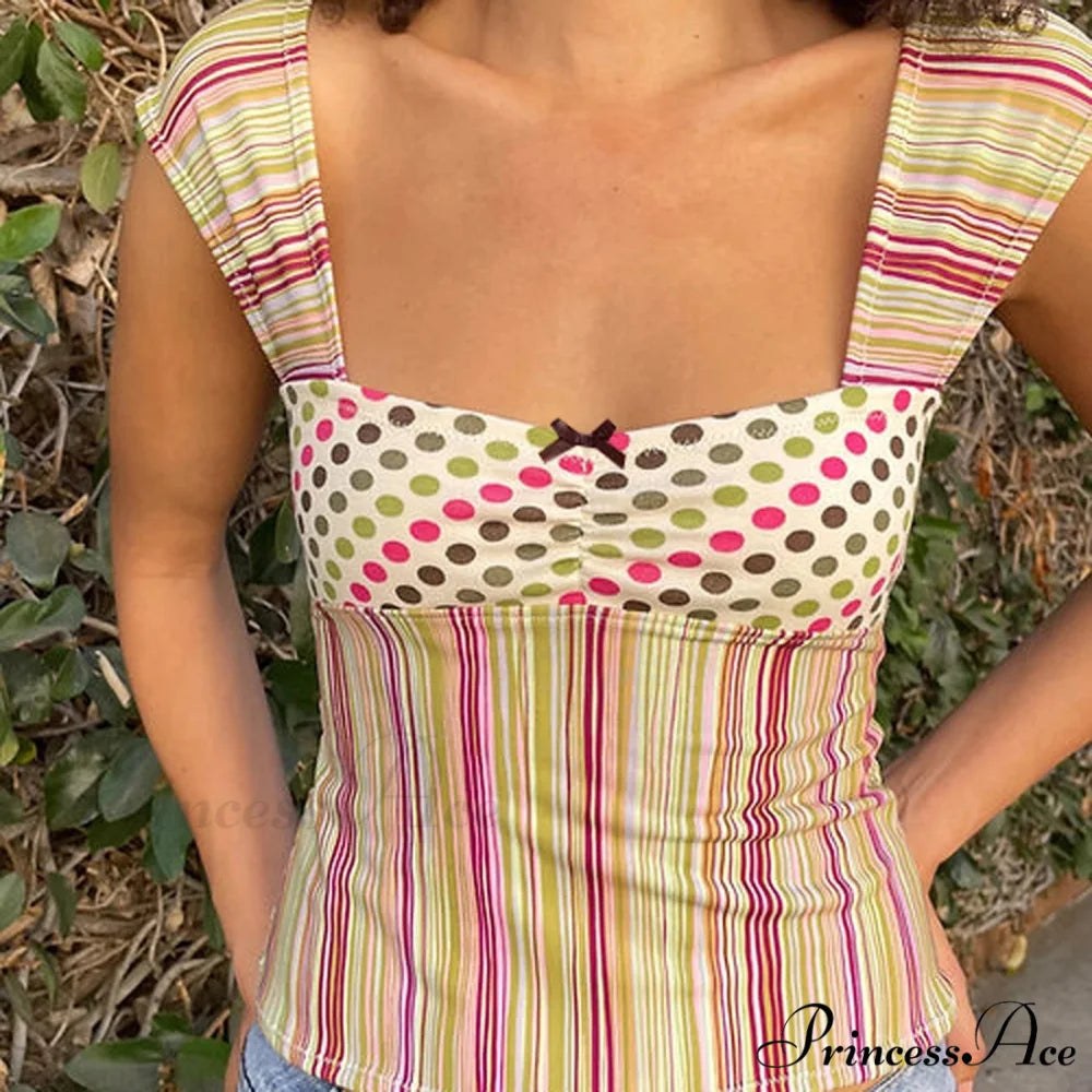 Checkered Lines Square Crop Top green / S croptop-250223