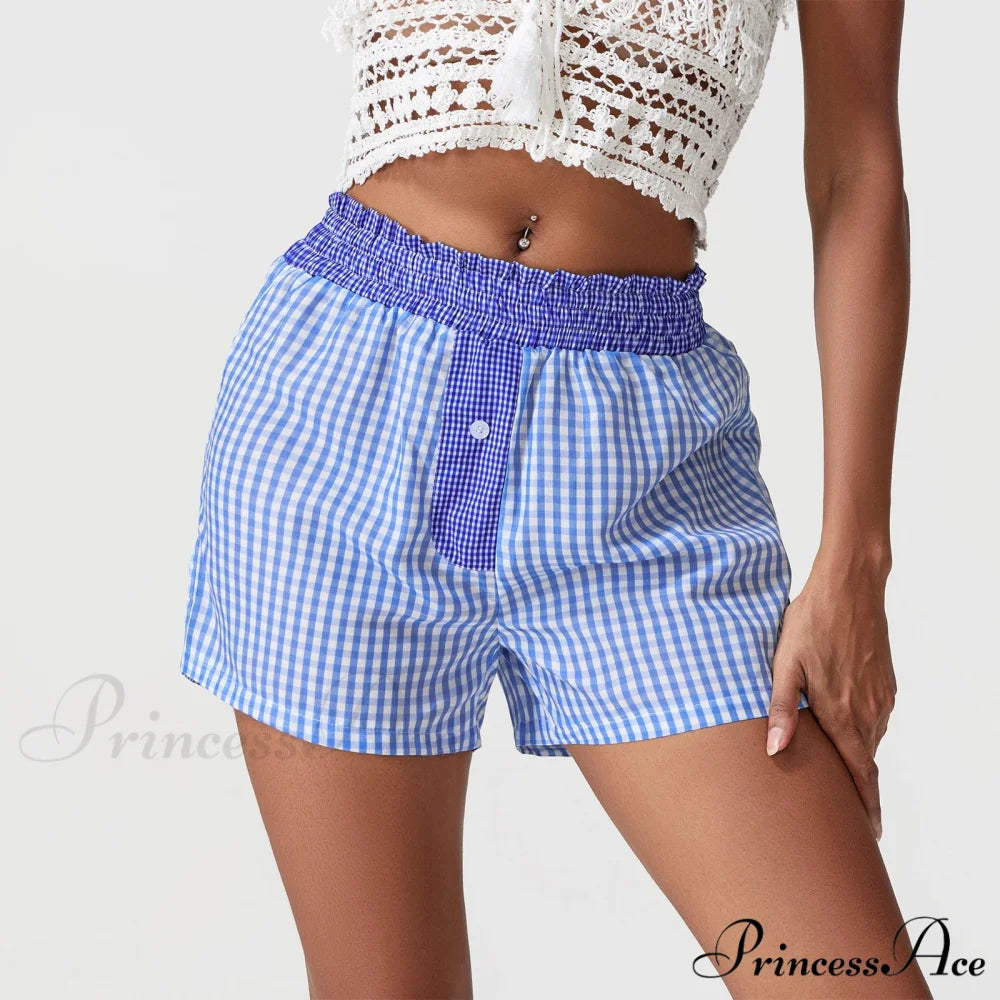 Checkered Patchwork Baggy Lounge Short Blue / S short-250223