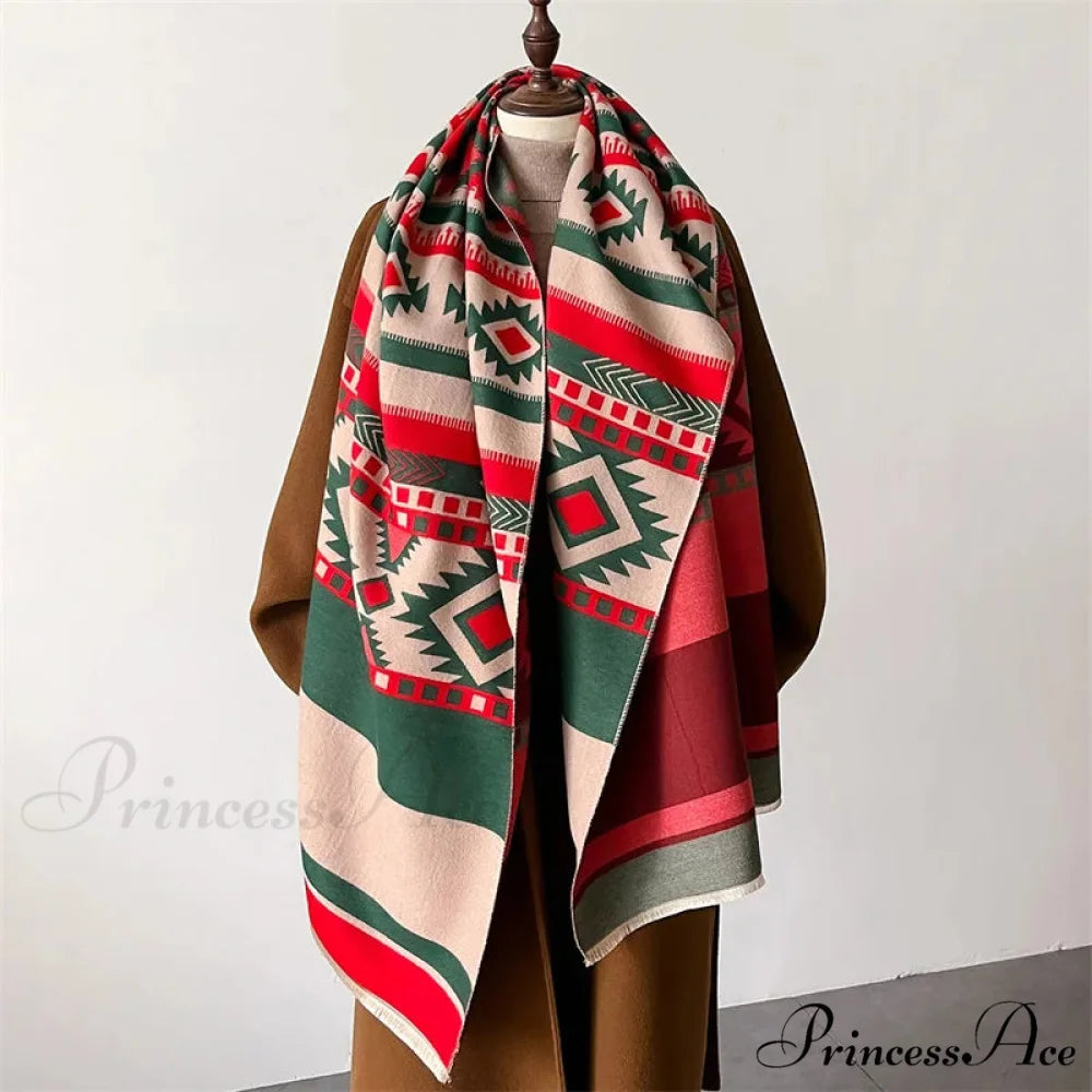 Checkered Pattern Cashmere Pashmina Winter Scarf red scarf-241228