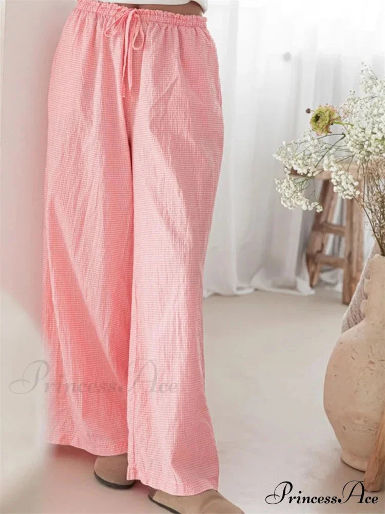 Checkered Pattern Drawstring Flexible Waist Relaxed Pant pant-250223