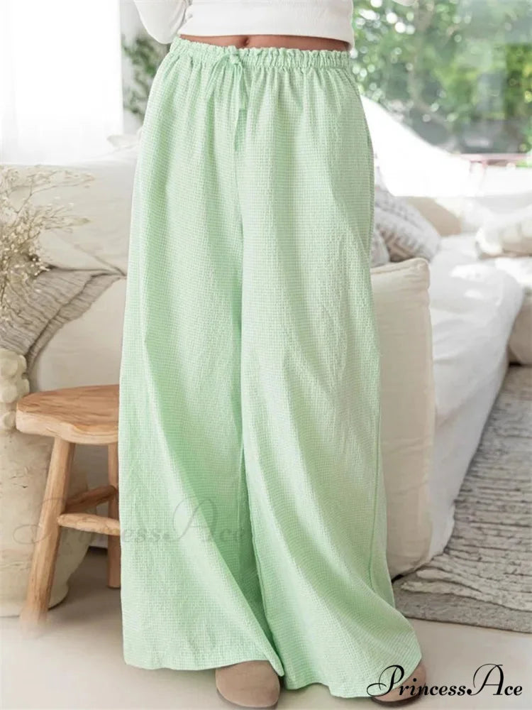 Checkered Pattern Drawstring Flexible Waist Relaxed Pant pant-250223