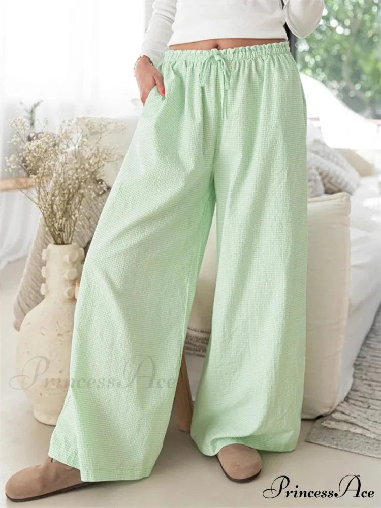 Checkered Pattern Drawstring Flexible Waist Relaxed Pant GREEN / S pant-250223