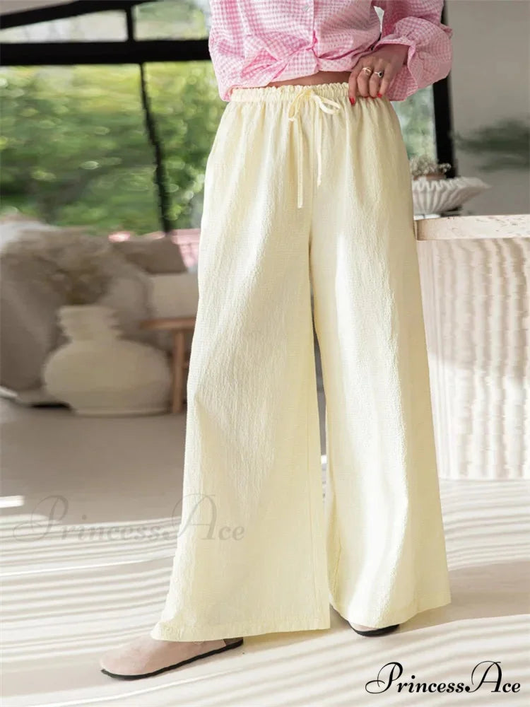 Checkered Pattern Drawstring Flexible Waist Relaxed Pant YELLLOW / S pant-250223