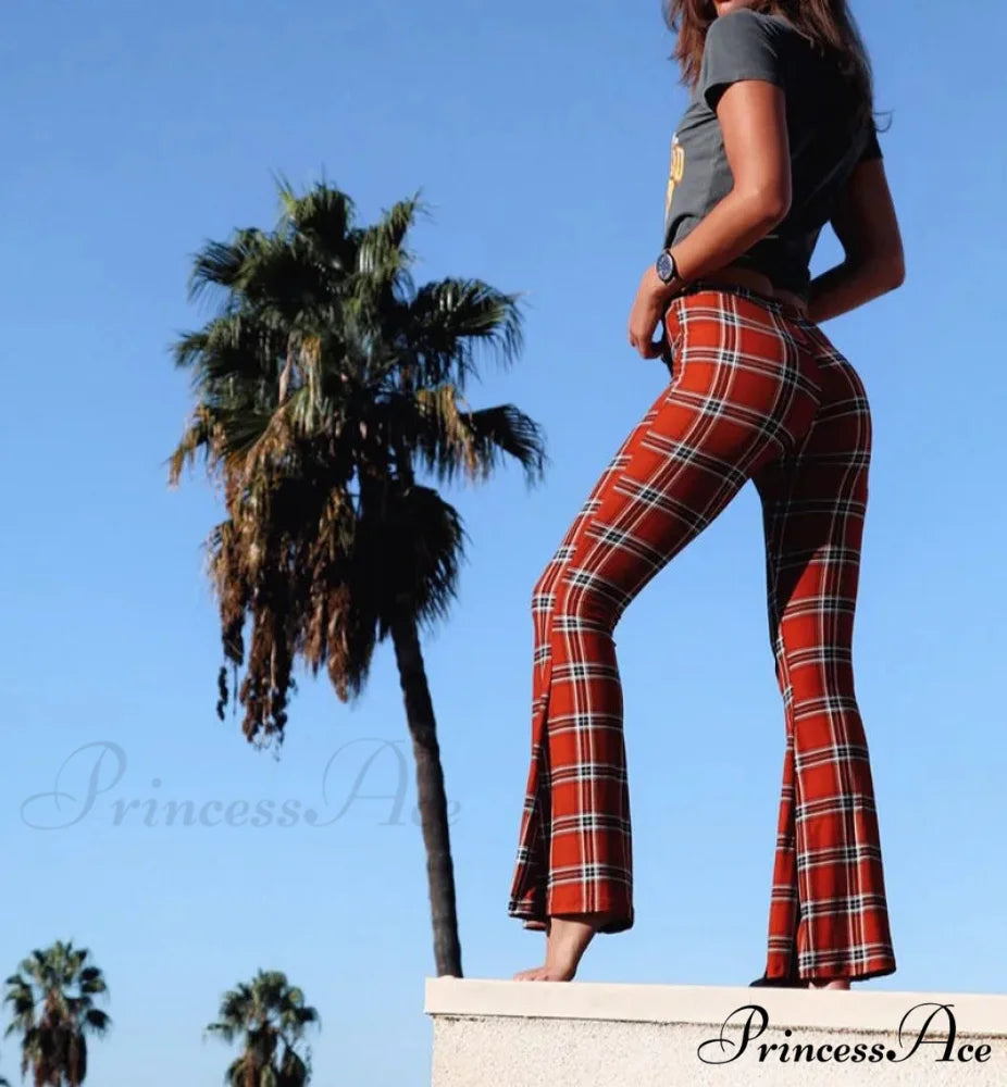 Checkered Pattern Self-Improvement Flare Stylish Pant pant-250223