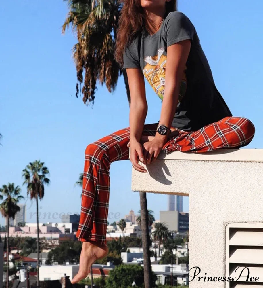 Checkered Pattern Self-Improvement Flare Stylish Pant pant-250223