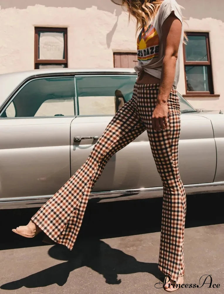 Checkered Pattern Self-Improvement Flare Stylish Pant pant-250223