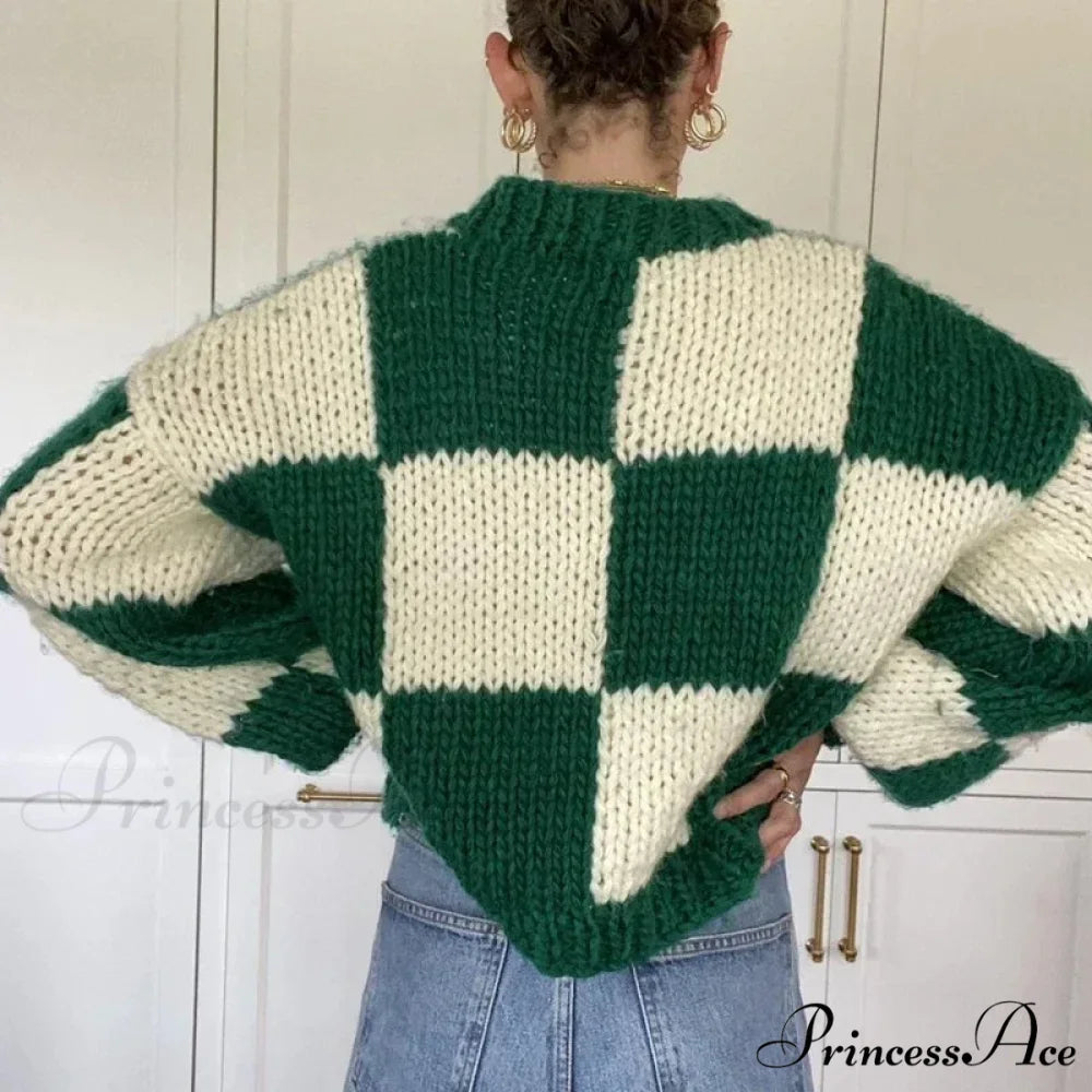 Checkered Pattern Short Cozy Jumper swraters-241228