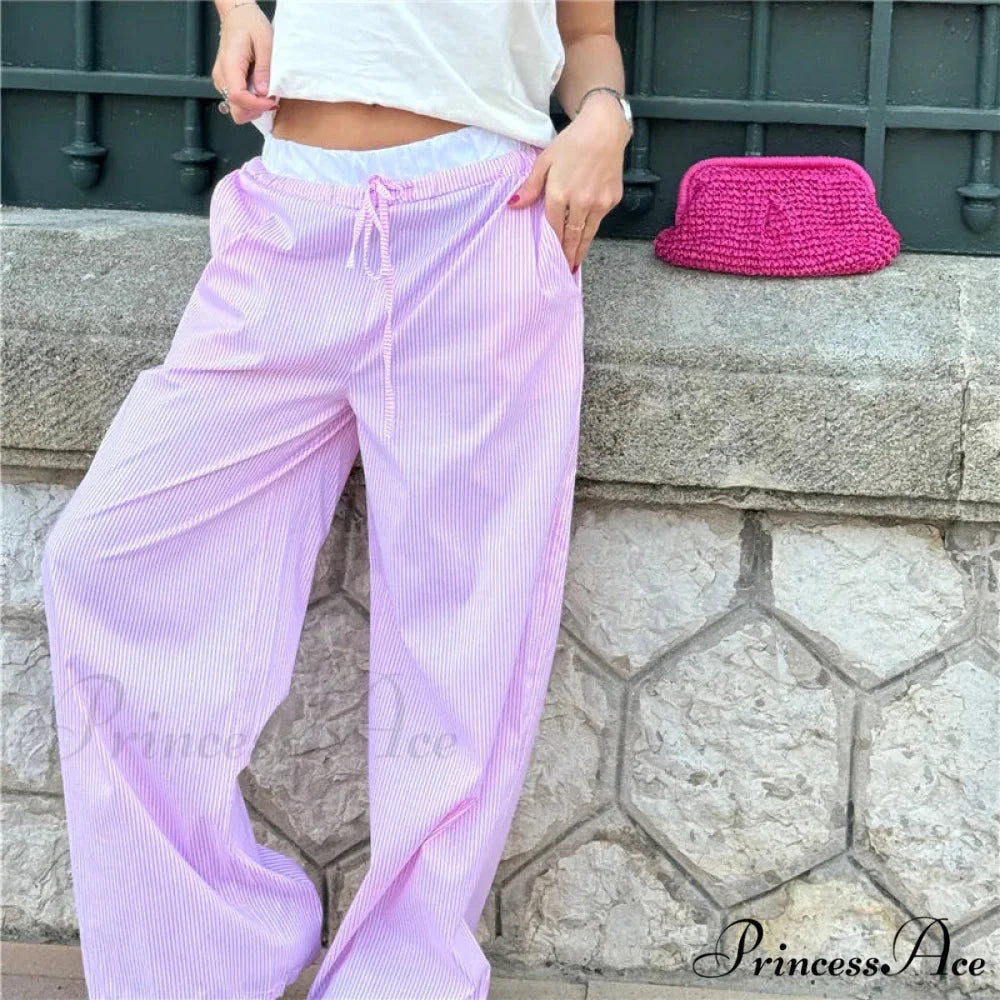 Checkered Pattern Stretchy Tie Waist Professional Pant Pink / S pant-250223