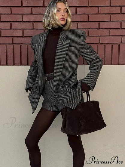 Checkered Pattern Suit Jacket coats-241228