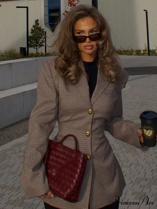 Checkered Pattern Trim Fit Collar Jacket Plaid / S coats-241228