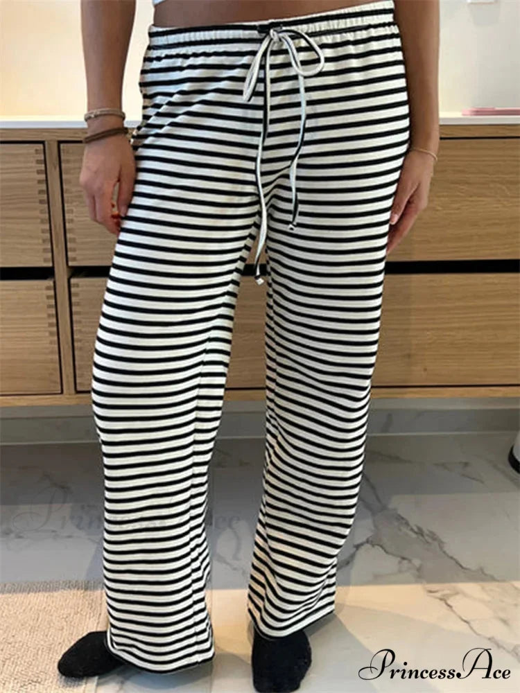 Checkered Pattern Wide Leg Informal Spring Summer Pant BLACK / S pant-250223