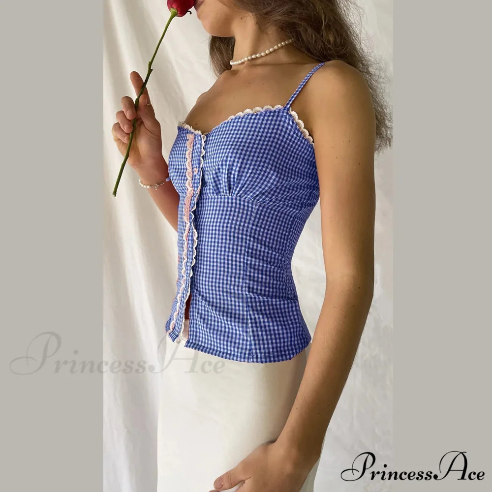 Checkered Plaid Lace Crop Top croptop-250223