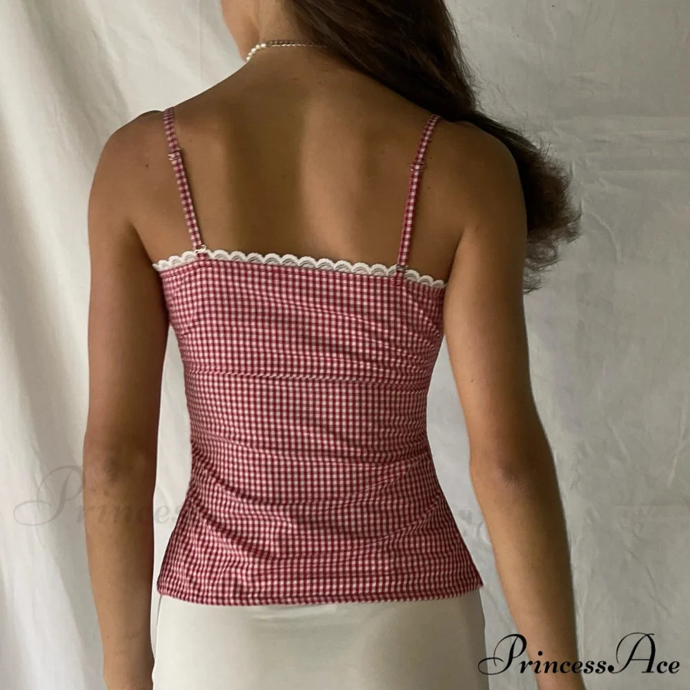 Checkered Plaid Lace Crop Top croptop-250223