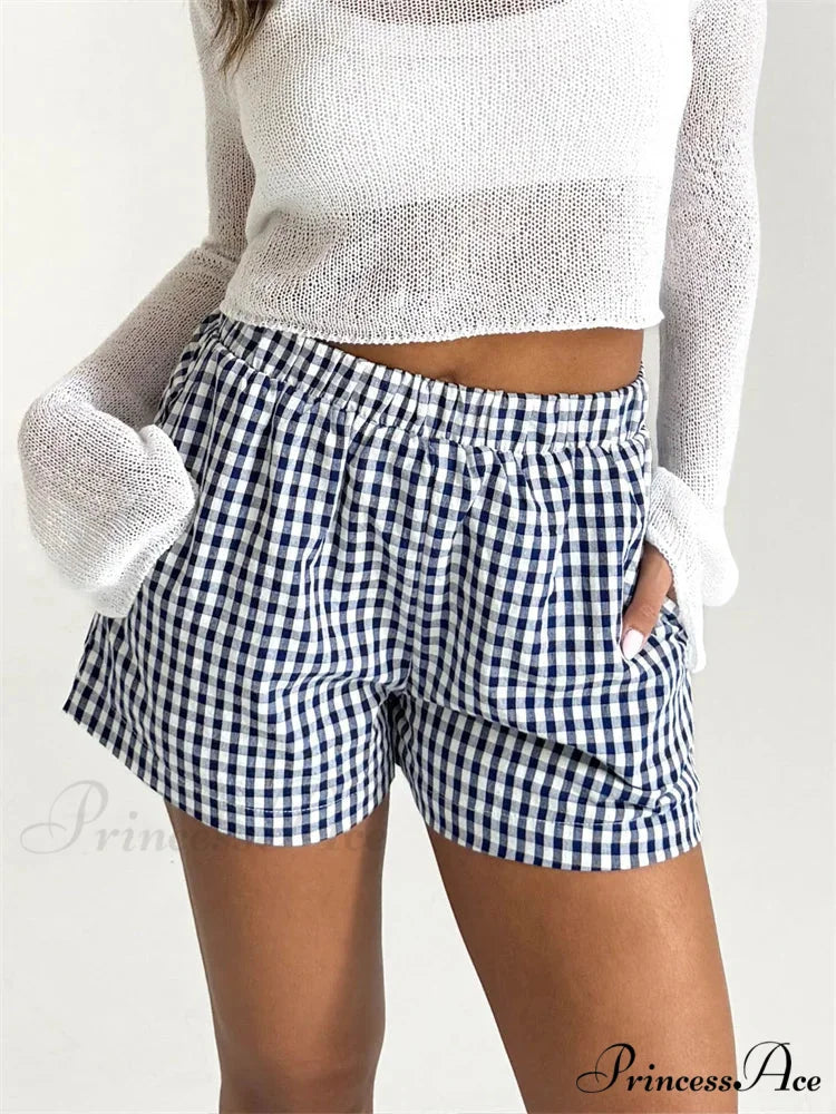 Checkered Pocket Lounge Short blue / S short-250223