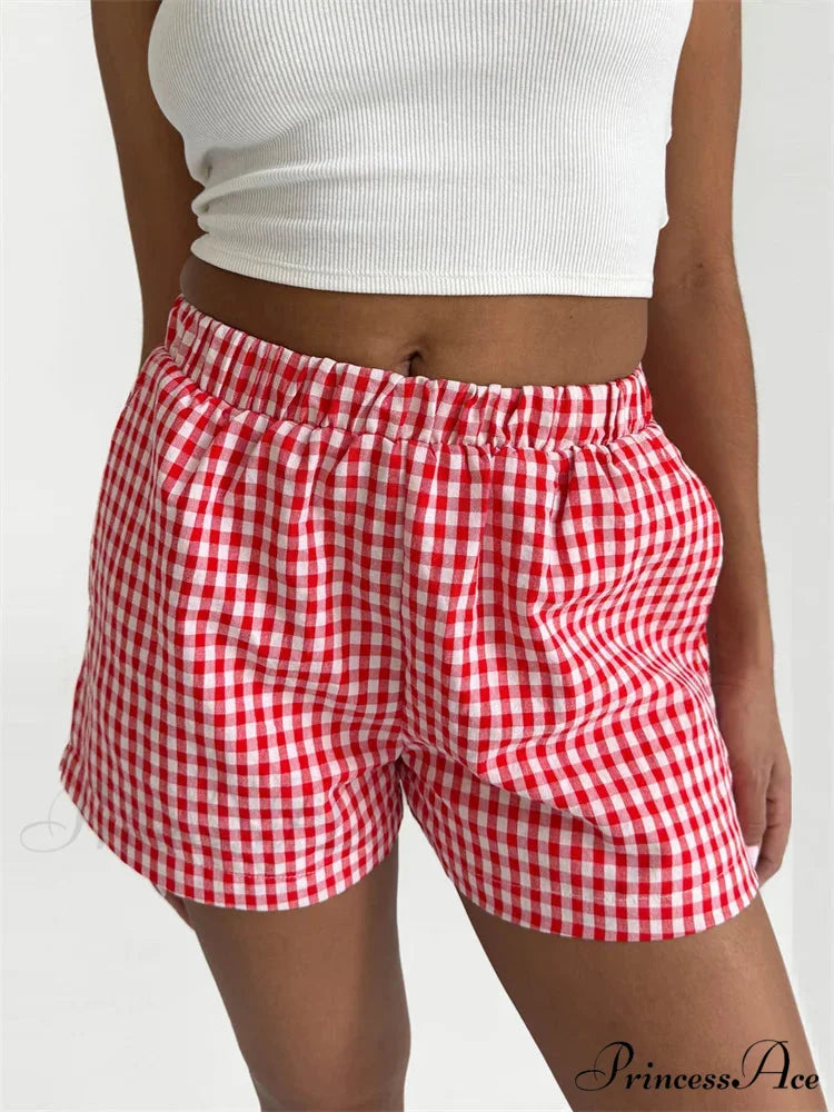 Checkered Pocket Lounge Short red / S short-250223