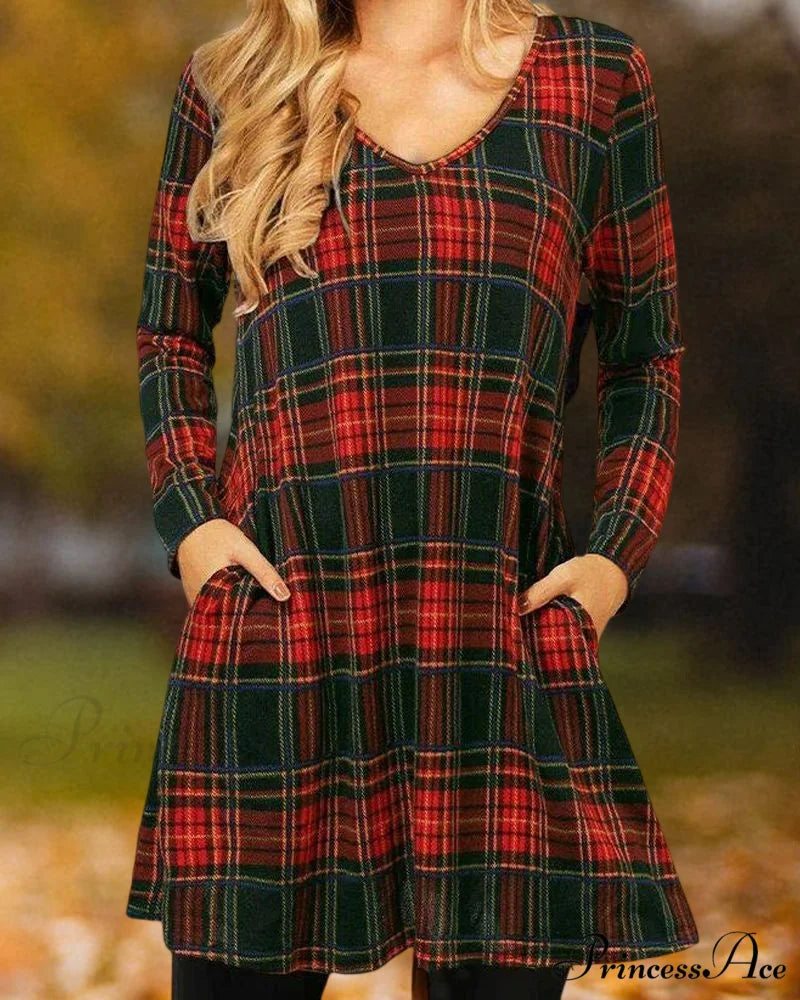 Checkered Print Loose Dress - Christmas Edition