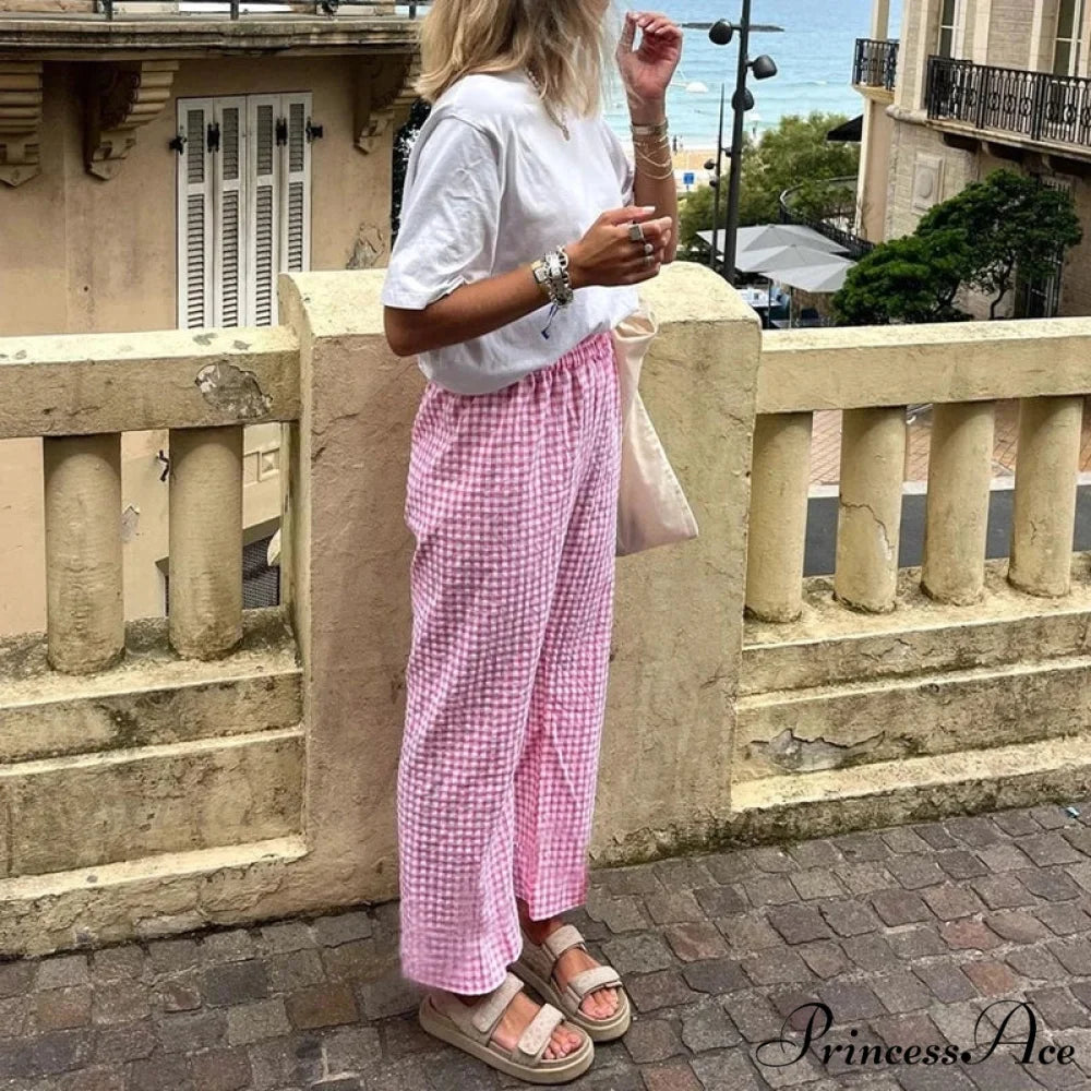 Checkered Print Stretchy Waist Tie Lounge Pant pant-250223