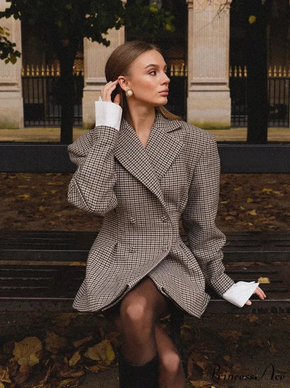 Checkered Printed Jacket Coat Grey / S coats-241228
