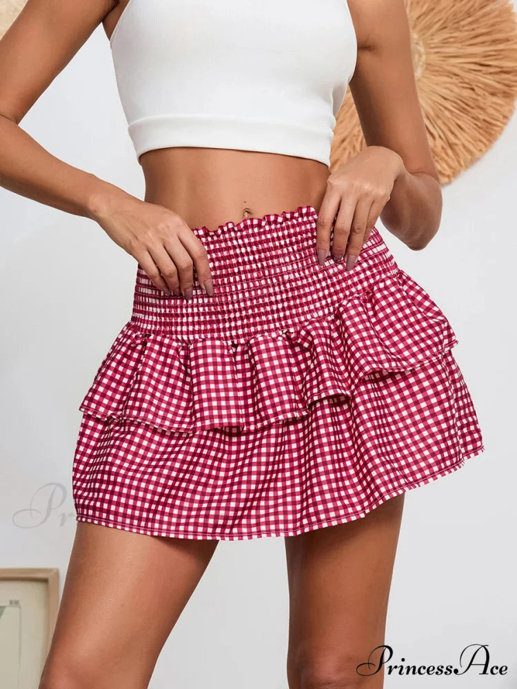 Checkered Retro Lovely Waist Skirt skirts-250223