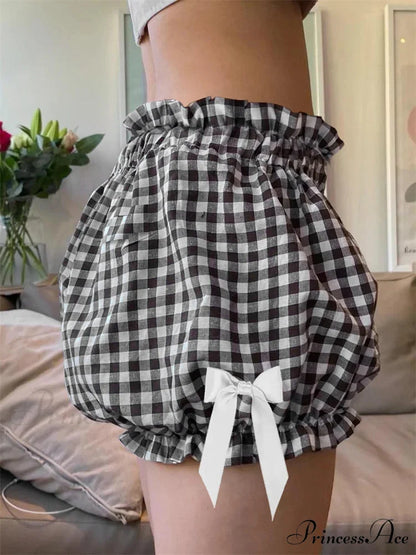 Checkered Ribbon Loose Bloomer Short short-250223