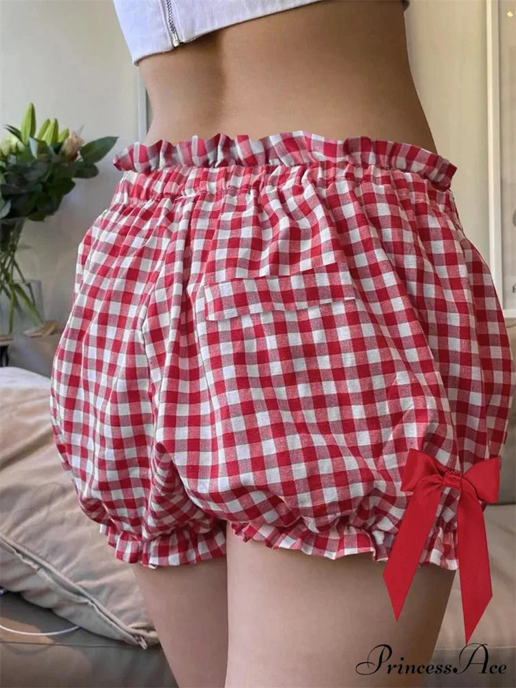 Checkered Ribbon Loose Bloomer Short short-250223