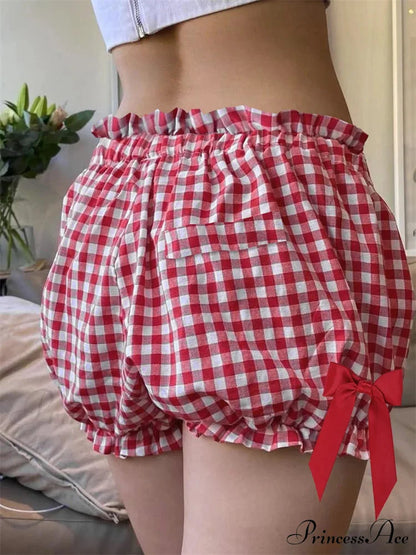Checkered Ribbon Loose Bloomer Short short-250223