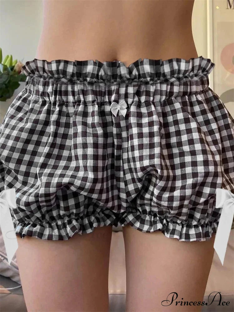 Checkered Ribbon Loose Bloomer Short black / S short-250223