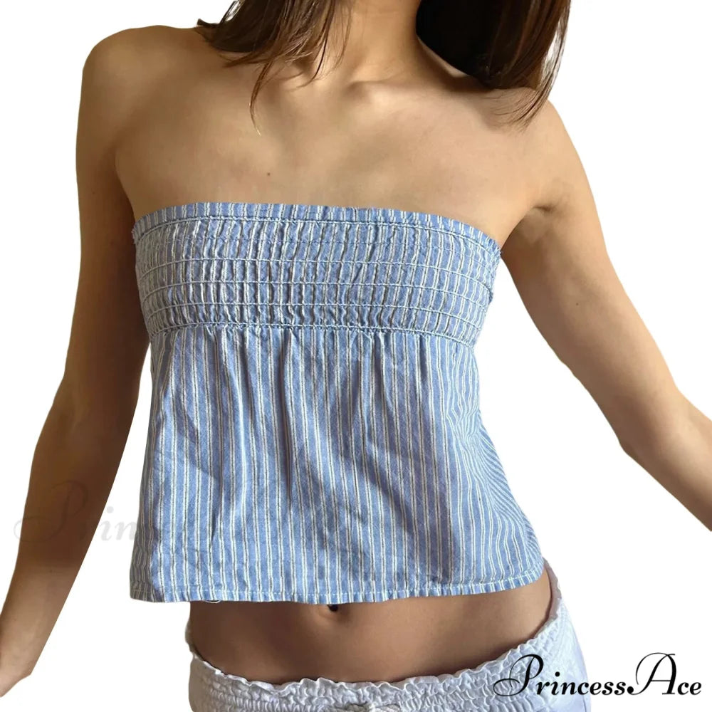 Checkered Shirred Ribbon Crop Top croptop-250223