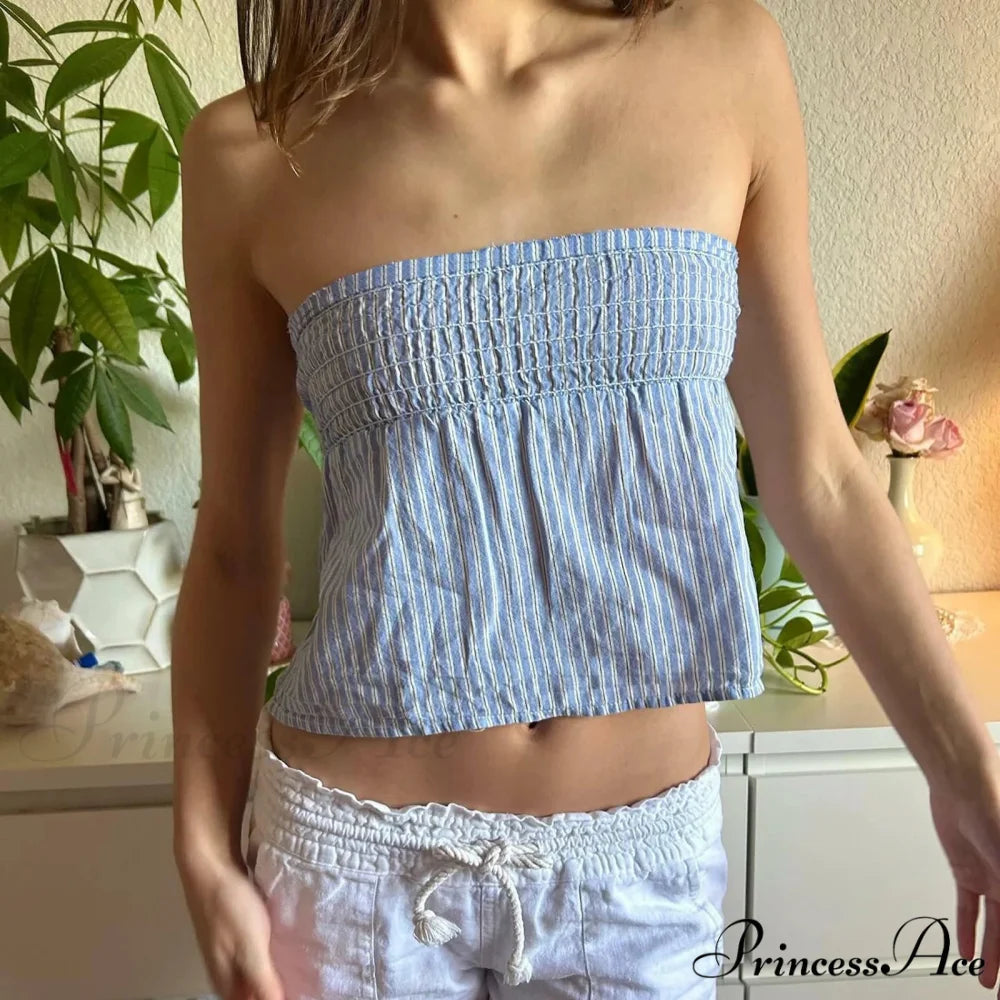 Checkered Shirred Ribbon Crop Top croptop-250223