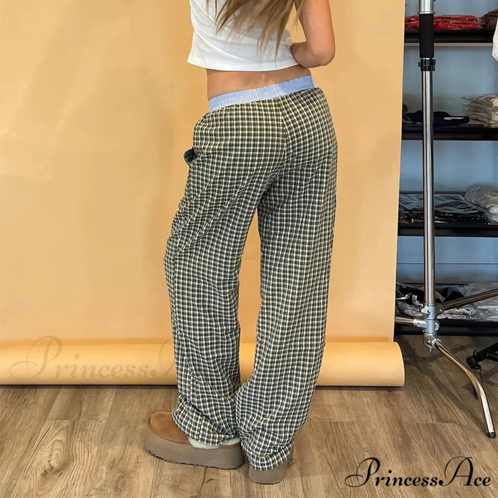 Checkered Sleep Lounge Bottoms Stretchy Waist Pant pant-250223
