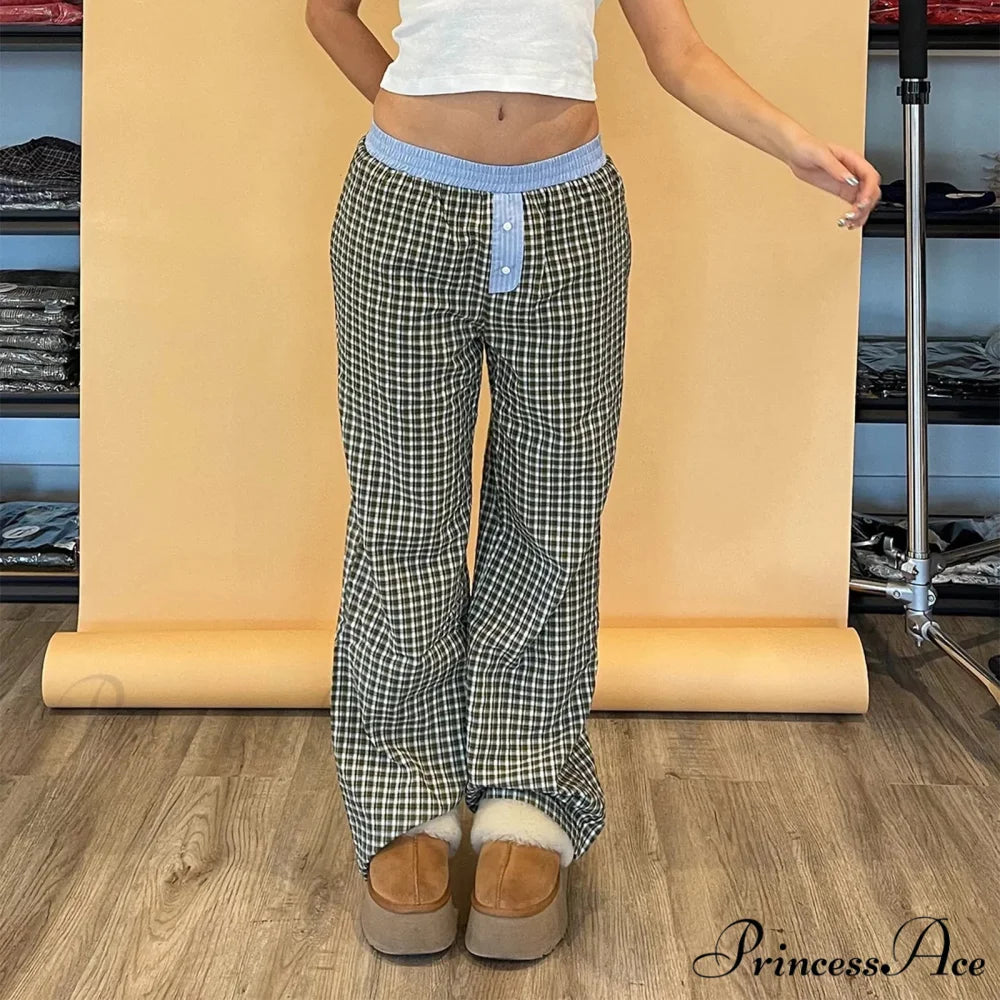 Checkered Sleep Lounge Bottoms Stretchy Waist Pant pant-250223